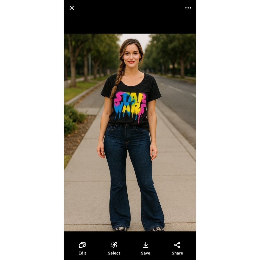 Disney Star Wars Neon Graffiti‎ Shirt Women's Shrt Slve Scoop Spray Paint Sz 2XL